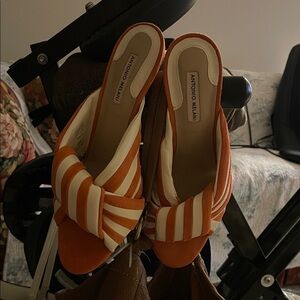 Antonio Melani Orange and White Striped Mules